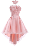 A Line Halter Tulle With Applique Asymmetrical Homecoming Dresses Rjerdress