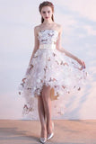 A Line High Low Straps Lace up Tulle Flower Homecoming Dresses Short Graduation Dresses RJS967