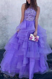 A Line High Neck Ruffles Lavender Ball Gown Prom Dresses with Appliques RJS679 Rjerdress