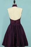 A Line High-Neck Satin & Lace Short/Mini Homecoming Dresses With Detachable Train Rjerdress