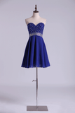 A Line Hoco Dresses Dark Royal Blue Chiffon Mini With Beading Rjerdress