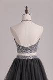 A Line Hoco Dresses Halter Two-Piece Beaded Bodice Tulle Short/Mini Rjerdress