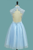A Line Hoco Dresses High Neck Tulle With Applique Rjerdress