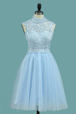 A Line Hoco Dresses High Neck Tulle With Applique