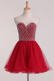 A Line Hoco Dresses Sweetheart Beaded Bodice Tulle Lace Up