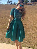 A Line Homecoming Dress Scoop Knee-length Hunter Green Lace Short Cocktail Dress RJS928 Rjerdress