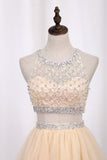 A-Line Homecoming Dresses Short/Mini Scoop Beaded Bodice Tulle Rjerdress