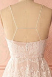 A-Line Ivory V-Neck Lace Spaghetti Straps High Low Open Back Homecoming Dresses RJS517 Rjerdress