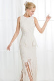 A-Line Jewel Ivory Scoop Satin Beading Tassel Sleeveless Appliques Dresses UK RJS272 Rjerdress