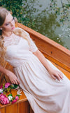 A Line Jewel Neckline Half Sleeve Lace Chiffon Ankle Length Prom Dress Rjerdress