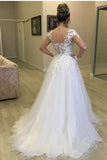 A Line Lace Applique Long Sleeve Sweetheart Covered Button Wedding Dresses Rjerdress
