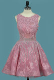 A Line Lace Bateau Hoco Dresses With Applique And Beads Rjerdress