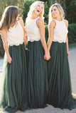 A Line Lace Bodice Tulle Long Round Neck Bridesmaid Dresses Rjerdress