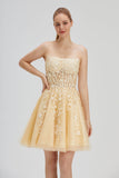 A Line Lace Strapless Sleeveless Short Cocktail Dresses Tulle Homecoming Dresses Rjerdress