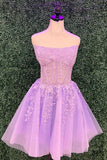 A Line Lace Strapless Sleeveless Short Cocktail Dresses Tulle Homecoming Dresses Rjerdress
