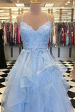 A Line Light Blue Spaghetti Straps Prom Dresses Sweetheart Long Evening Dresses rjs606 Rjerdress