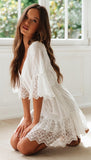 A Line Long Sleeve White Simple Lace Short Sexy Criss Cross Above Knee Homecoming Dress Rjerdress