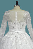 A Line Long Sleeves Bridal Dresses Tulle With Applique Sweep Train Rjerdress