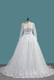 A Line Long Sleeves Bridal Dresses Tulle With Applique Sweep Train