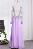 A Line Long Sleeves Scoop Chiffon Party Dresses With Applique Rjerdress