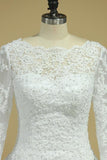 A Line Long Sleeves White Lace Appliques Satin Beads Open Back Bridal Dresses Rjerdress