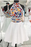 A-Line Luxury Embroidery White Homecoming Dress Halter Graduation Dresses RJS808
