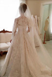 A Line Luxury Illusion Lace Scoop Ivory Wedding Dresses, Hot sale Bride Dress Rjerdress