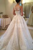 A Line Luxury Illusion Lace Scoop Ivory Wedding Dresses, Hot sale Bride Dress Rjerdress