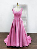 A-Line Luxury Square Appliques Beaded Satin Sweetheart Lace up Pink Quinceanera Dress RJS399 Rjerdress