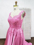 A-Line Luxury Square Appliques Beaded Satin Sweetheart Lace up Pink Quinceanera Dress RJS399 Rjerdress
