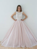 A Line Nude Tulle Pink Lace Appliqued Ball Gown Lace up Beach Wedding Dresses Rjerdress