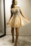 A Line Off Shoulder Gold Lace Embroidery Organza Ruffles Beads Homecoming Dresses