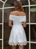 A Line Off The Shoulder Satin Lace Short Homecoming Dresses Rjerdress