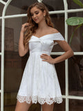 A Line Off The Shoulder Satin Lace Short Homecoming Dresses