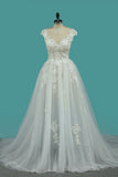 A Line Off The Shoulder Tulle Bridal Dresses With Applique