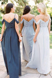 A Line Off The Shoulder V Neck Long Rustic Bridesmaid Dresses Rjerdress