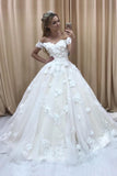A Line Off The Shoulder Wedding Dresses Tulle With Applique And Handmade Flower Rjerdress