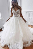 A Line Off White Sweetheart Spaghetti Straps Tulle Lace Appliques Long Wedding Dress Rjerdress