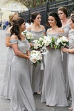 A Line Off the Shoulder Grey Chiffon Cheap Long Bridesmaid Dresses Rjerdress
