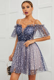 A Line Off the Shoulder Lace up Cute Tulle Homecoming Dresses RJS830 Rjerdress
