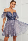 A Line Off the Shoulder Lace up Cute Tulle Homecoming Dresses RJS830