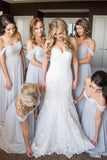 A-Line Off-the-Shoulder Light Grey Ruched Chiffon Long Bridesmaid Dress