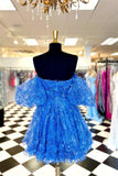 A Line Off the Shoulder Printed Above Knee Homecoming Dresses with Ruffled Rjerdress