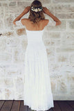 A Line Off-the-Shoulder Short Sleeves Backless Lace Boho Wedding Dresses Rjerdress