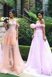 A-Line Off-the Shoulder Sleeveless Tulle Bridesmaid Dress with Appliques