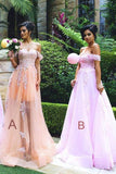 A-Line Off-the Shoulder Sleeveless Tulle Bridesmaid Dress with Appliques Rjerdress