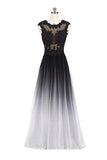 A Line Ombre Lace Appliques Prom Dresses Long Cheap Evening Dresses RJS851
