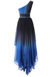 A Line One Shoulder Ombre Chiffon Blue Ruffles Cocktail Dresses Homecoming Dresses Rjerdress