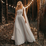 A Line One Shoulder Ruched Tulle Beach Boho Wedding Dress With Appliqued & Beading