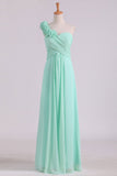 A Line One Shoulder With Handmade Flowers Chiffon Bridesmaid Dress Rjerdress